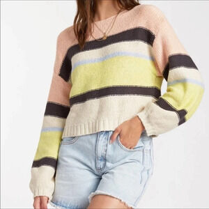 Billabong Seeing Stripes Chunky Knit Striped Sweater Top Slouchy Long Sleeve